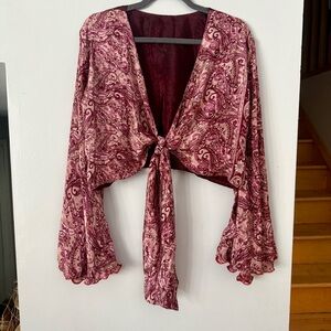 Vintage Silk Sari Wrap Top ✦ Purple Whimsigoth Bell Sleeve Boho One-of-a-Kind